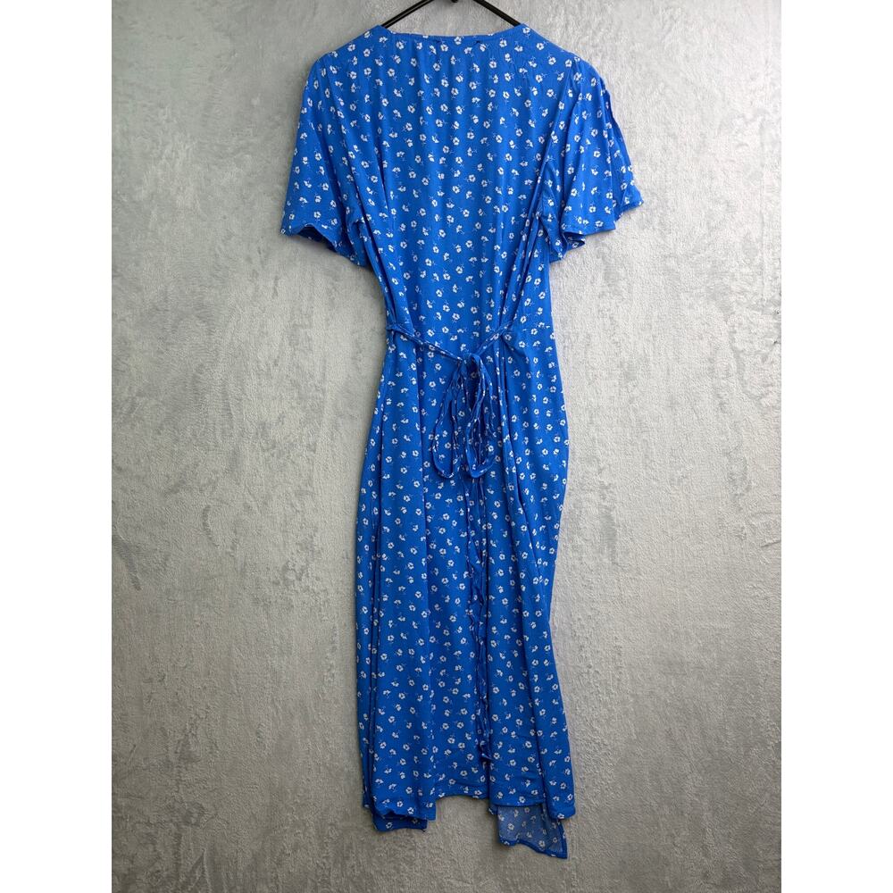 Lulu's Maretta Blue Floral Wrap Midi Dress - Size Small - Picture 7 of 10